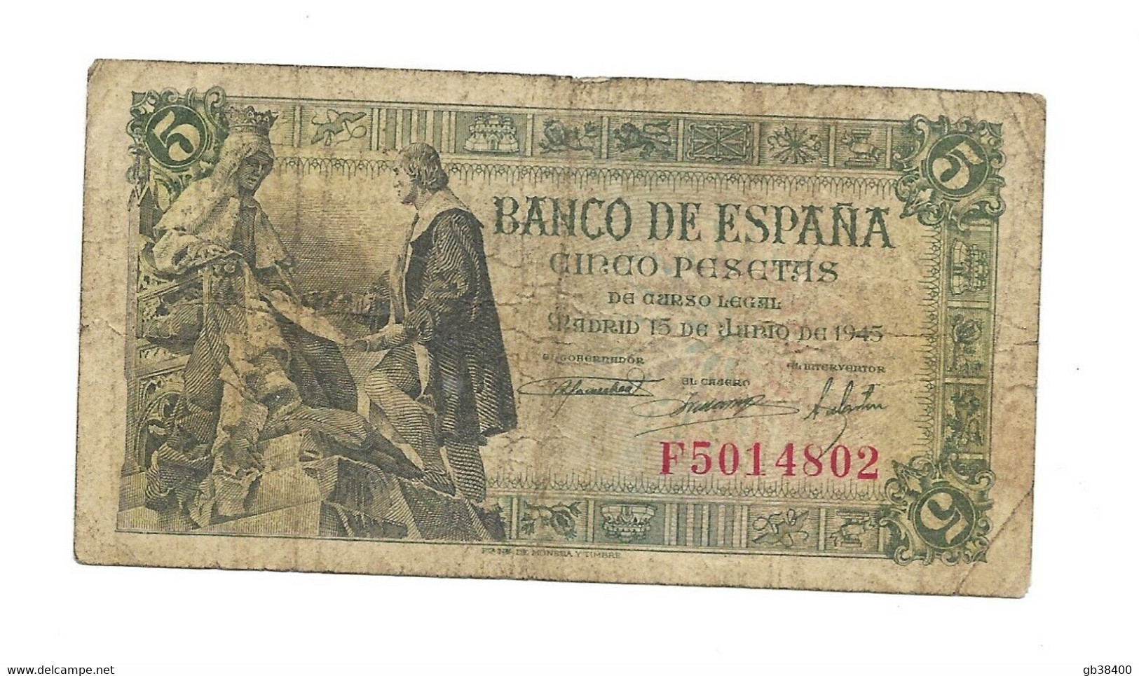 Spain 5 Pesetas 1945 OCCASION REF AO 57/01 - 5 Pesetas