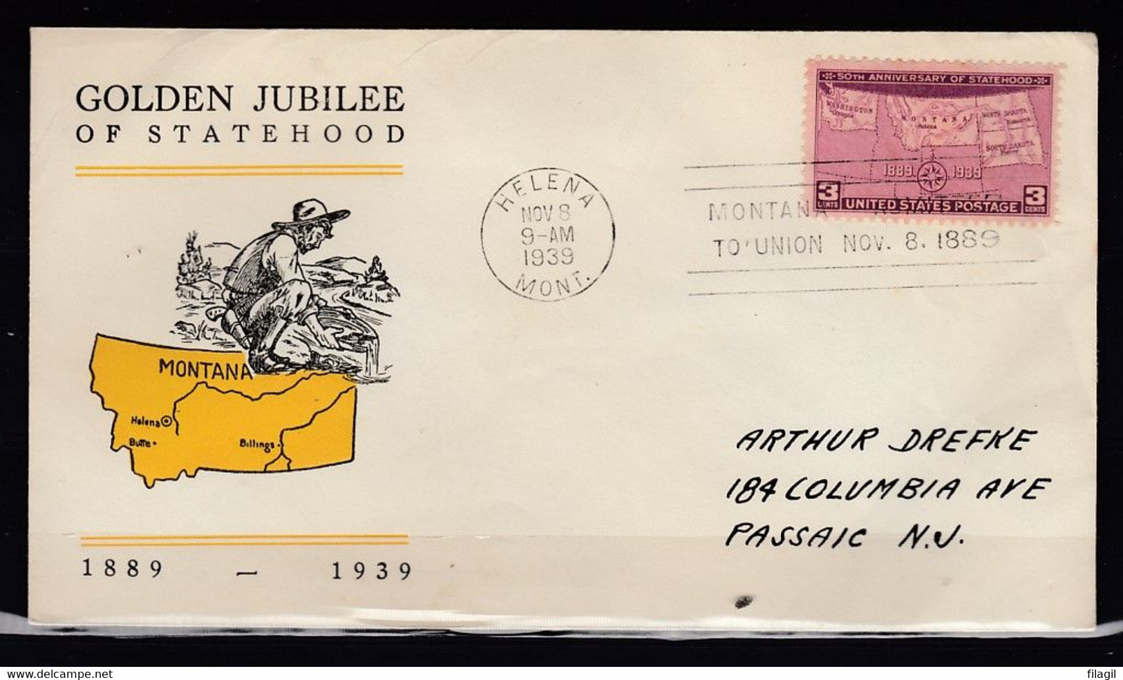 FDC Golden Jubilee Of State Hood Helena Mont. First Day Of Issue - 1851-1940
