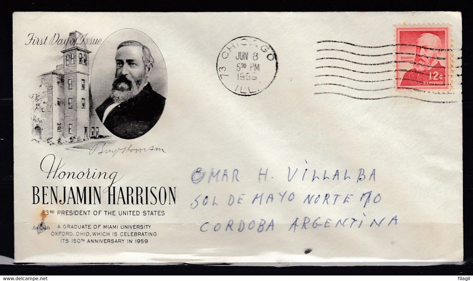 FDC Honoring Benjamin Harrison Chicago  First Day Of Issue - 1961-1970