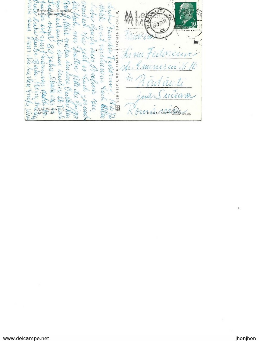 Germany - Postcard Used  1972 - Brehna - Ernst Thalmann Square  - 2/scans - Bitterfeld