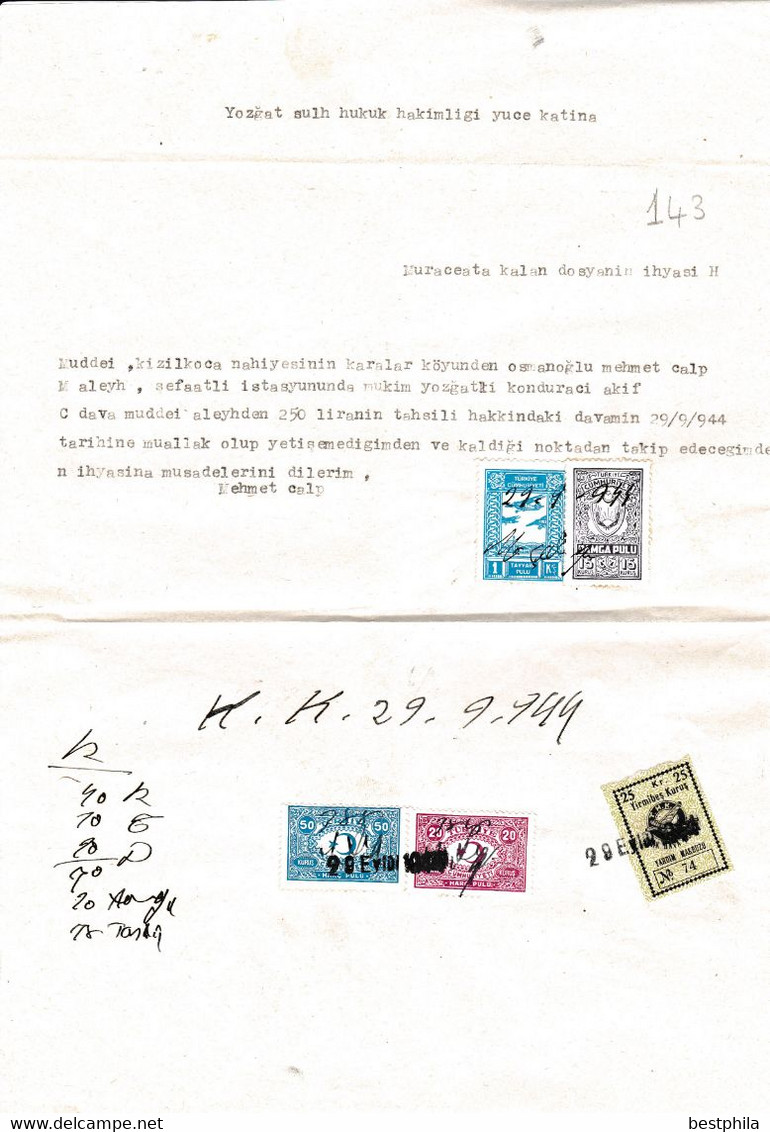 Turkey & Ottoman Empire - Turkish Air Agency Aid Stamp & Rare Document With Stamps - 143 - Briefe U. Dokumente