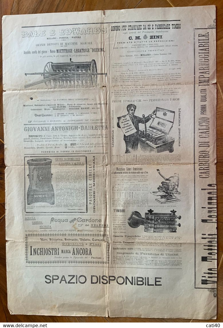 CERIGNOLA - IL PUGLIESE Del 14/10/1900 ..IL CASO PIRRONTI.. Da MARGHERITA DI SAVOIA *(FOGGIA)*  CON PUBBLICITA' RARA - First Editions