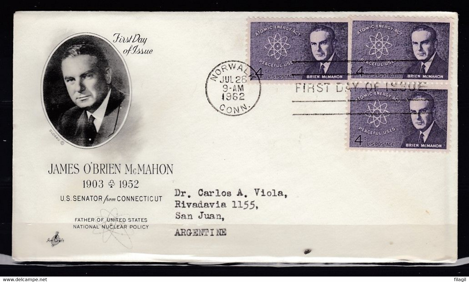 FDC James O'Brien Mc Mahon Norwalk Conn. First Day Of Issue - 1961-1970