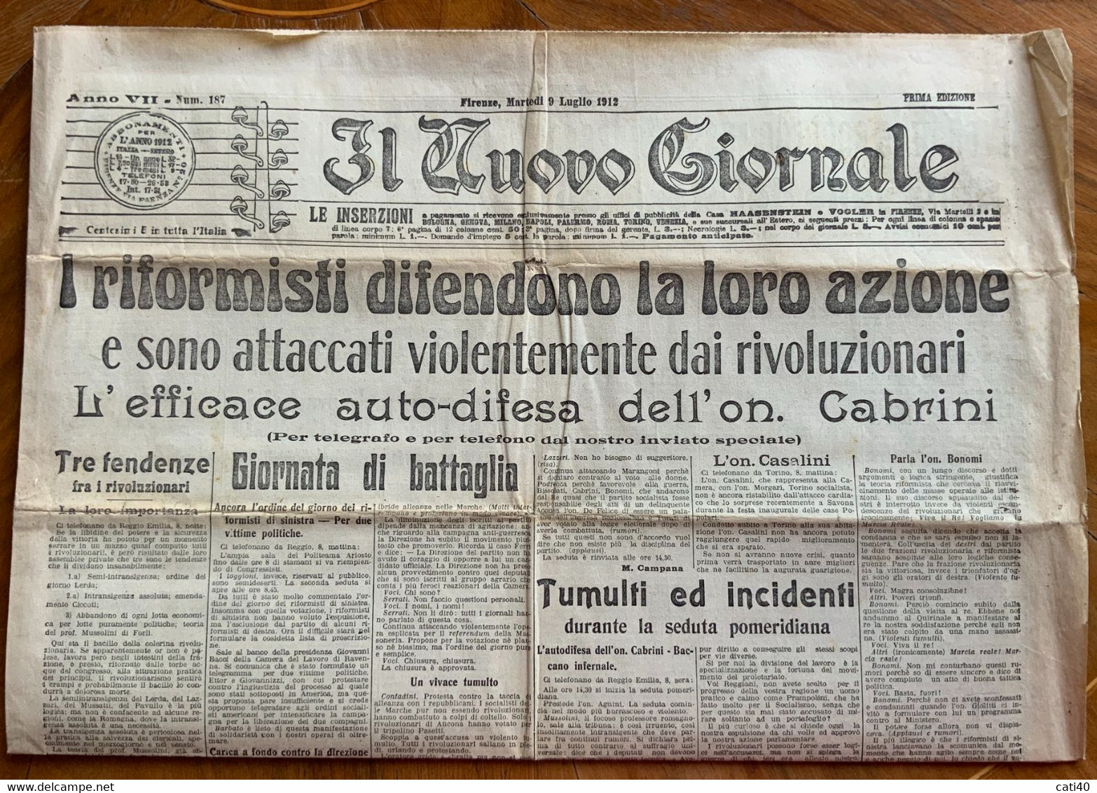 IL NUOVO GIORNALE Del 9/7/1912 Giornata Di Battaglia ....SI PARLA Di Un Certo  PROF. MUSSOLINI SOCIALISTA  DI FORLI'.... - Premières éditions