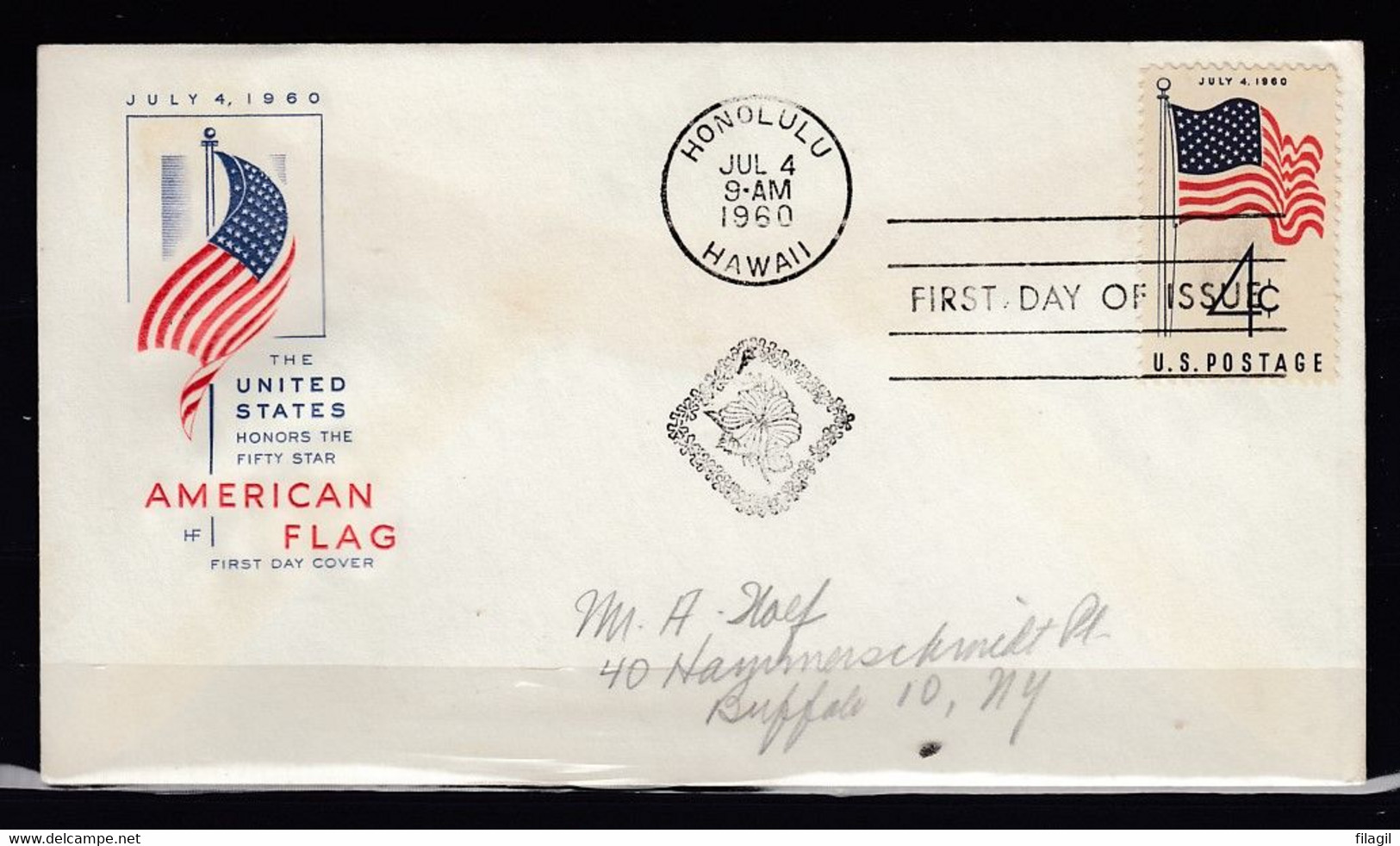FDC The United States American Flag Honolulu Hawaii First Day Of Issue - 1951-1960