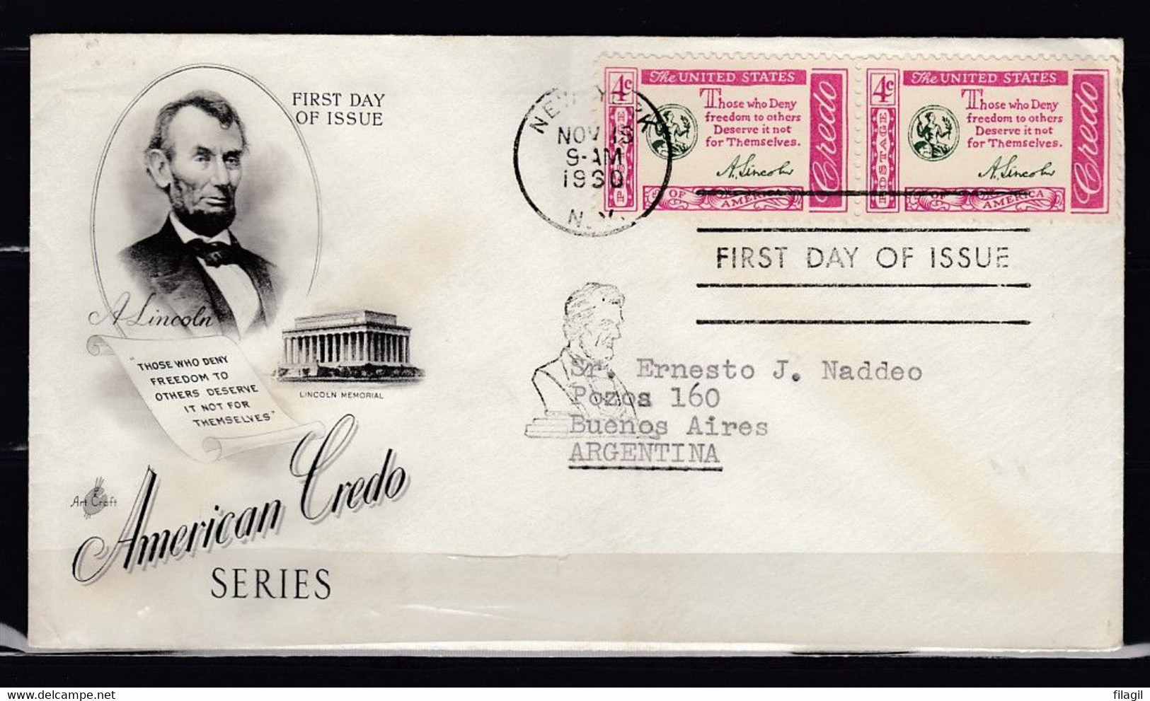 FDC American Credo New York First Day Of Issue - 1951-1960