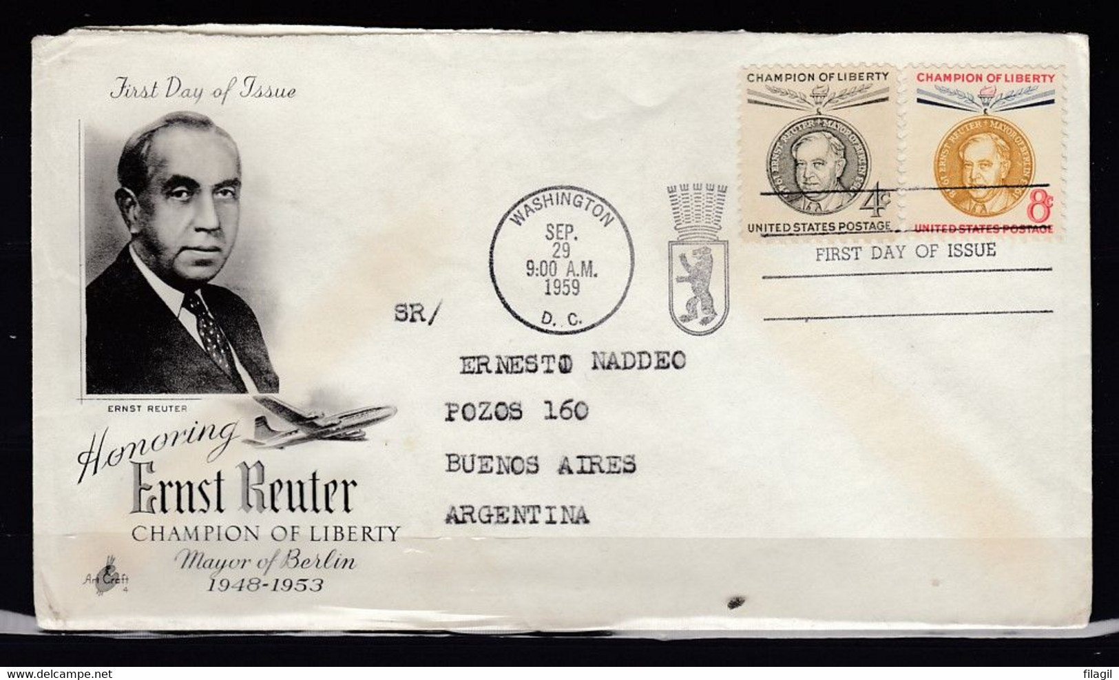 FDC Honoring Ernst Reuter Champion Of Liberty Washington First Day Of Issue - 1951-1960