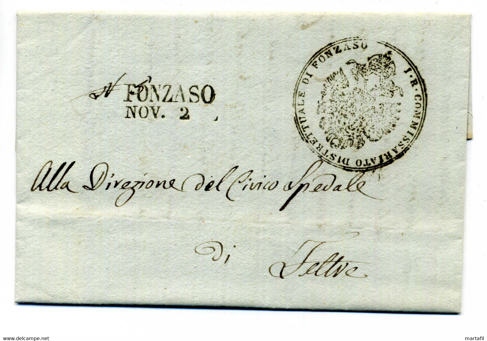 2.11.18?? Lettera Da FONZASO Per Feltre, Commisariato Distrettuale - 1. ...-1850 Prephilately
