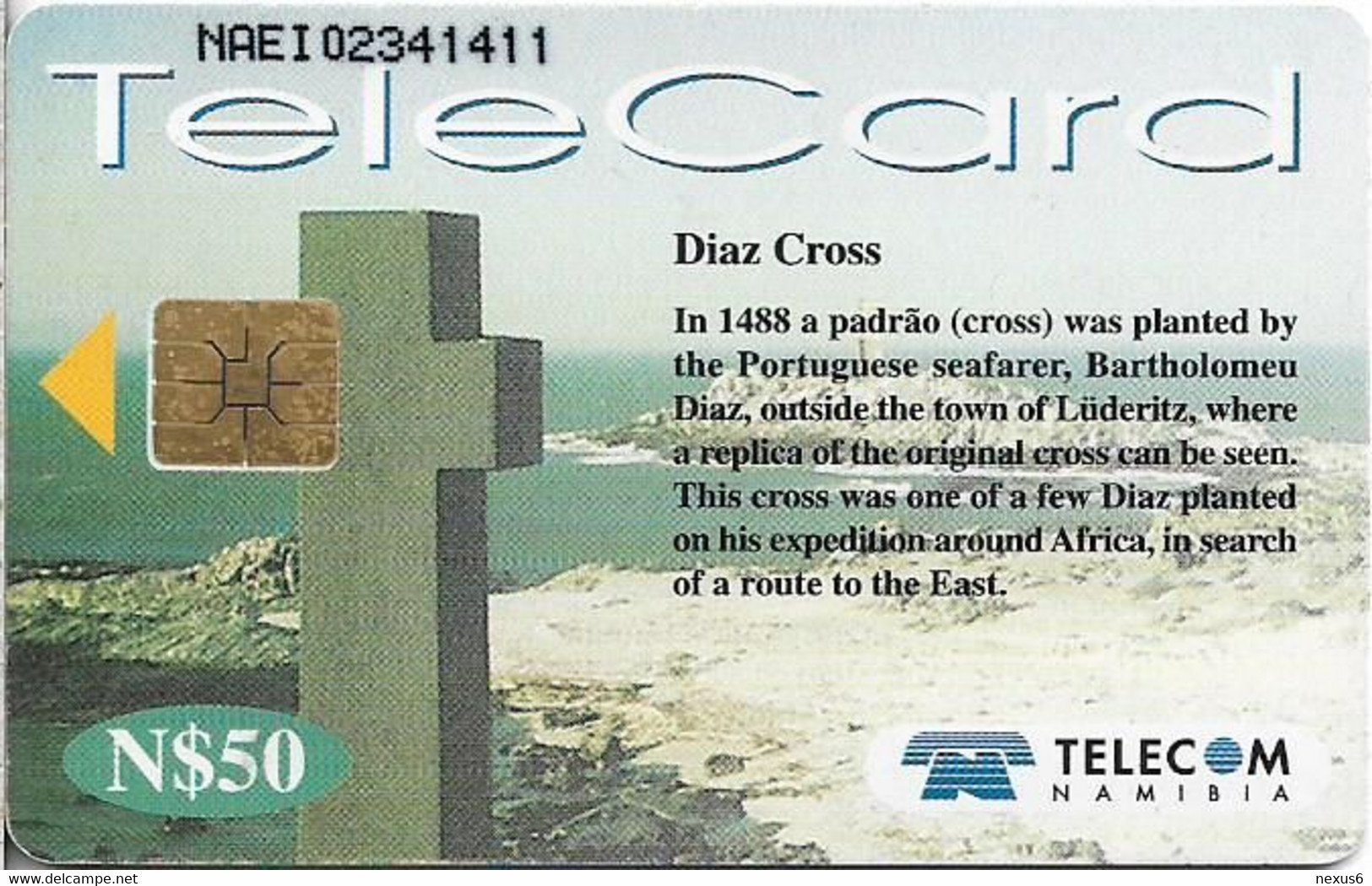 Namibia - Telecom Namibia - Places Of Interest, Diaz Cross (Fluorescent Issue), 2001, 50$, Used - Namibie