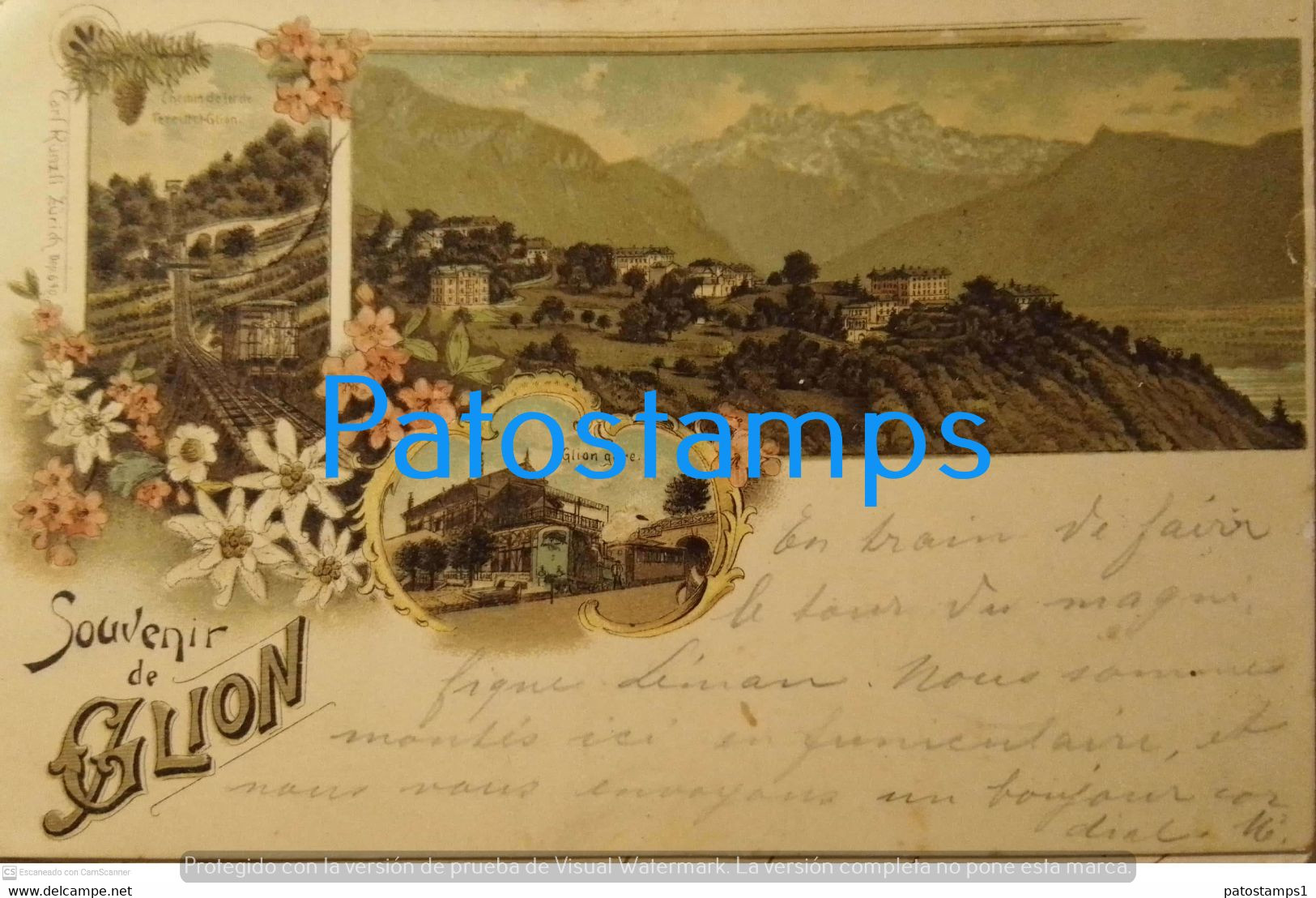 200824 SWITZERLAND GLION ART MULTI VIEW CIRCULATED TO ILLKIRH FRANCE POSTAL POSTCARD - Ilanz/Glion