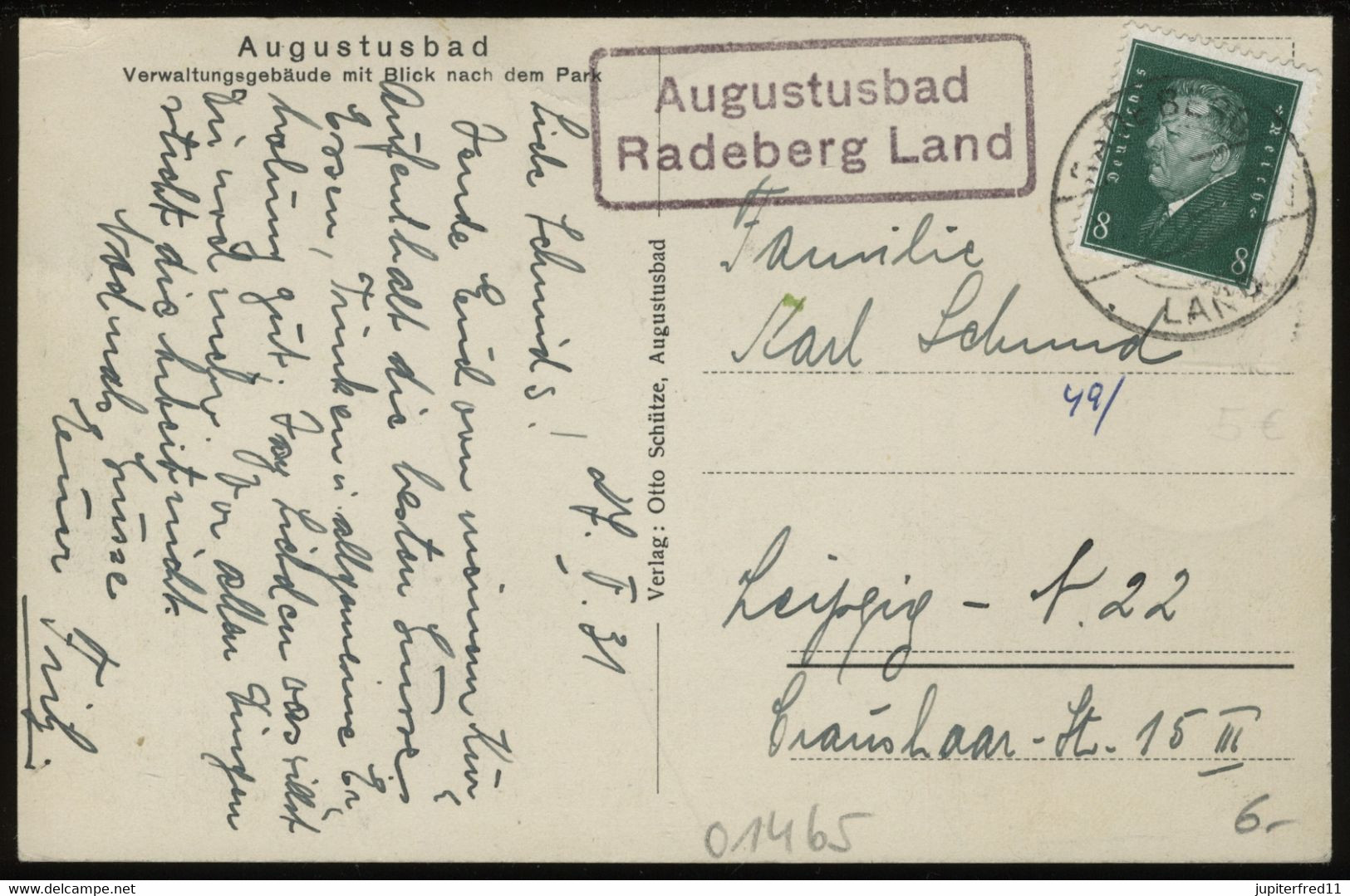 (B9779) AK Augustusbad, Verwaltungsgebäude, Landpoststempel "Radeberg Land" 1931 - Radeberg