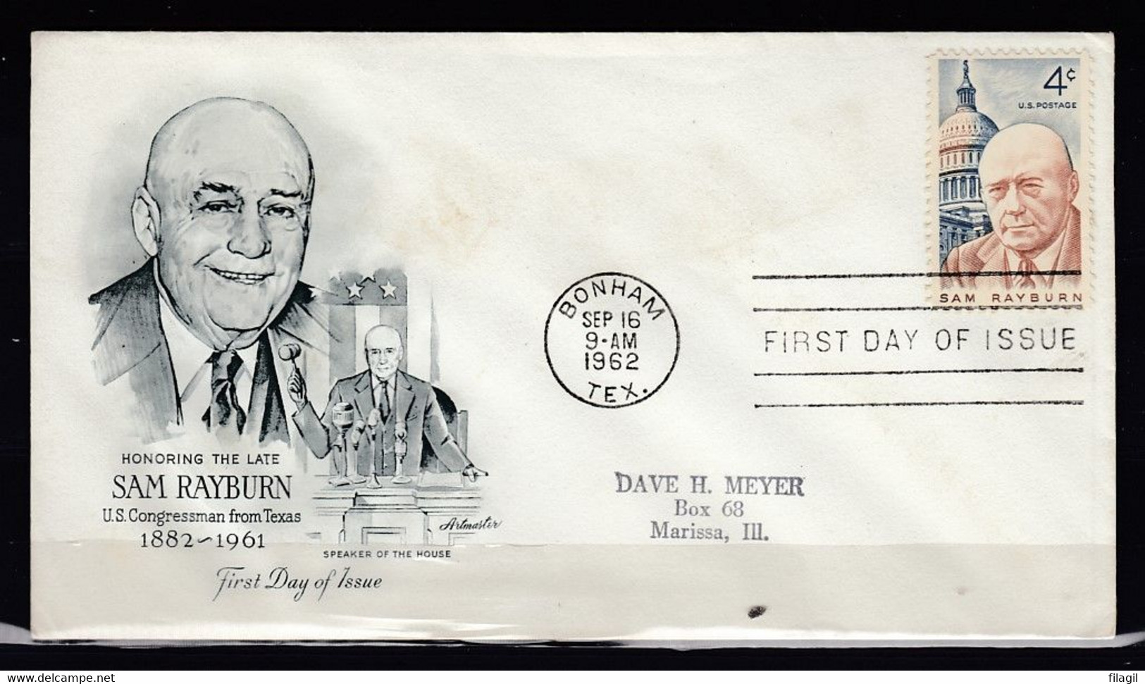 FDC Honoring The Late Sam Rayburn Bonham  First Day Of Issue - 1961-1970