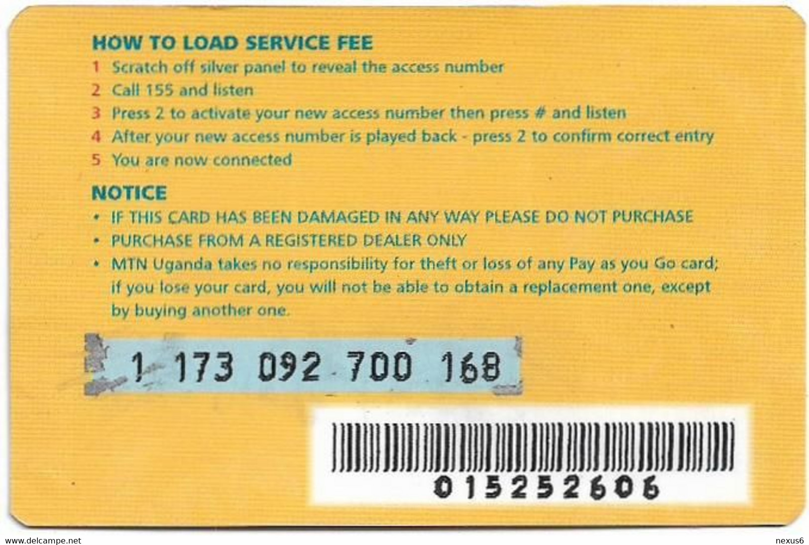 Uganda - MTN - Pay As You Go, Airtime Value (Thin Card), GSM Refill 10.000Ush, Used - Uganda