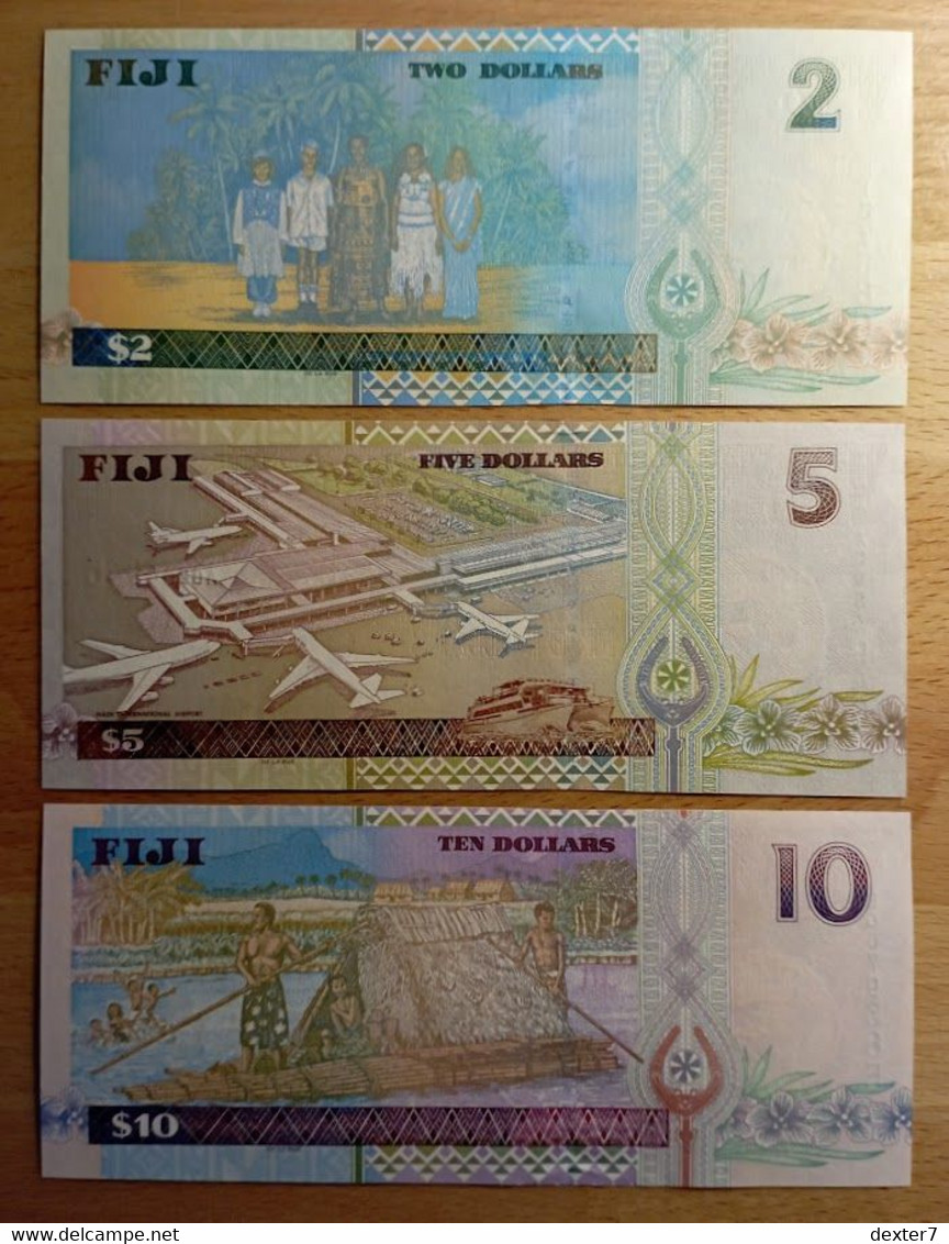 Fiji 2+5+10 Dollars 1992-2002 UNC Lot 3x 2002 - Figi