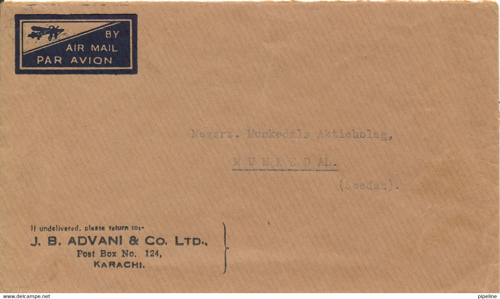 Pakistan Cover Sent To Sweden 6-4-1951 All The Stamps Are On The Backside Of The Cover - Pakistán