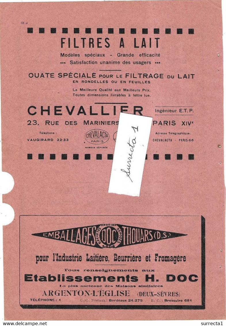 1934 P 68 C D / Pub Fromage Lait / Emballages SOUSTRE à St Seurin 33 / Brive / St Sulpice 80/ Ets DOC à Argenton 72 - Agriculture