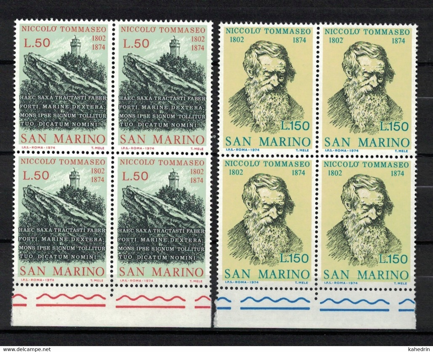 San Marino 1974, Niccolò Tommaseo Monte Titano **, MNH, Block Of 4, Margin - Ungebraucht