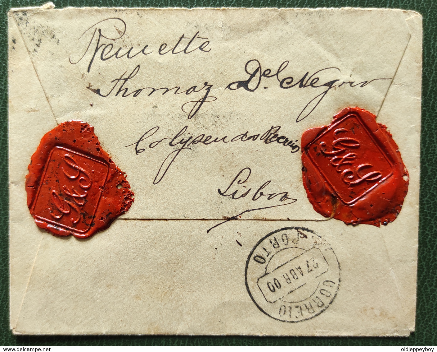 PORTUGAL Cover 1900 LISBON TO PORTO  CLOSED WITH  WAX SEALS - Covers & Documents
