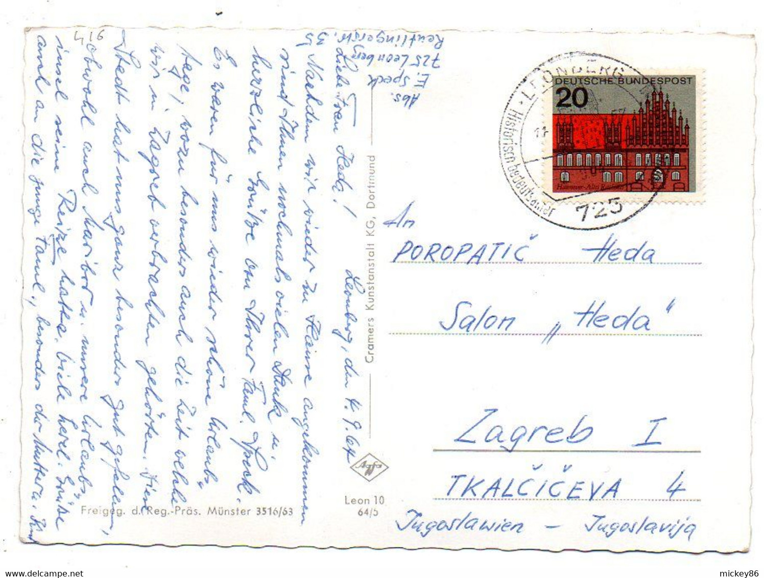 Allemagne- LEONBERG-ELTINGEN--1964--Vue Aérienne ...cachet...beau Timbre...pour ZAGREB ....  Au Verso - Leonberg