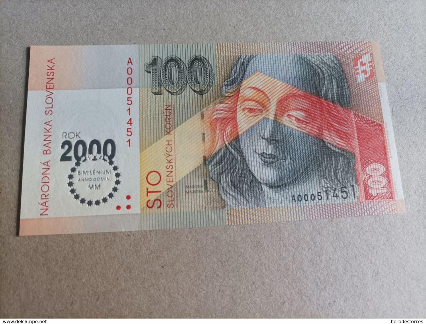 Billete De Eslovaquia De 100 Korun, Año 2000, Nº Bajisimo A00051451, Conmemorativo, UNC - Slovakia