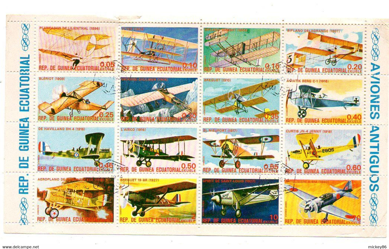 GUINEE EQUATORIALE --feuillet  De 16 Timbres Avions Oblitérés ...avions Anciens ... - Equatorial Guinea