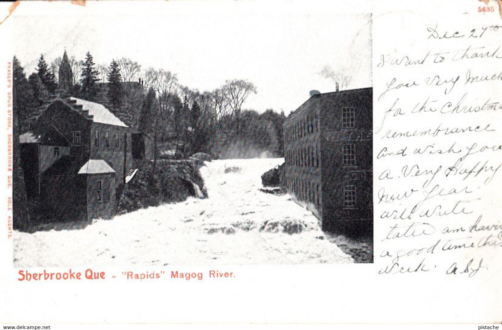 3527 – B&W Sherbrooke Québec – Rapids Magog River – Undivided Back – Stamp Postmark 1905 – Condition: Torn Corner - Sherbrooke