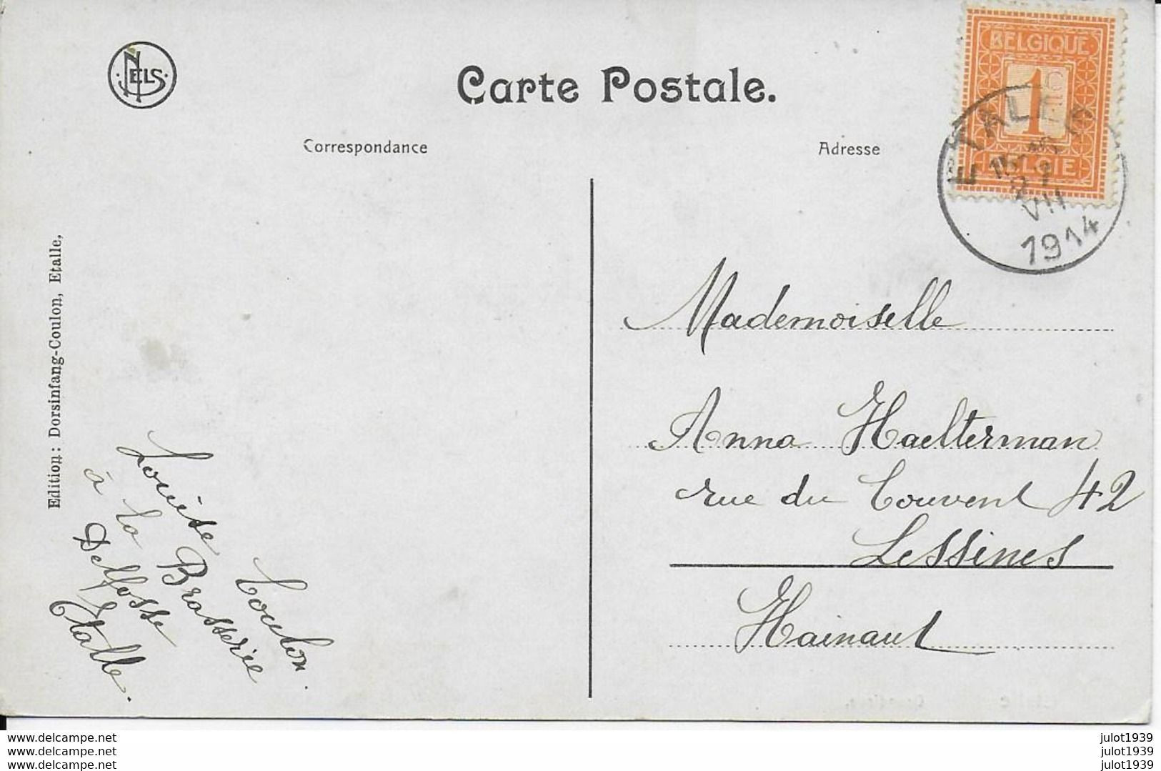 ETALLE ..-- BRASSERIE !! 1914 Vers LESSINES ( Melle Anna HAELTERMAN ) . Envoi De Louise COULON à La BRASSERIE DELFOSSE . - Etalle
