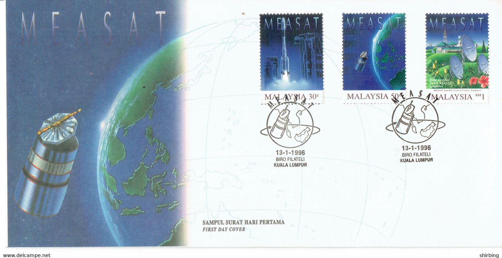 F1 : Malayisa Earth Satelite, World Map, Globe, Telecommunication, EARTH, Rocket  - FDC W/ 3v Stamps FDI Pictorial Mark - Asia