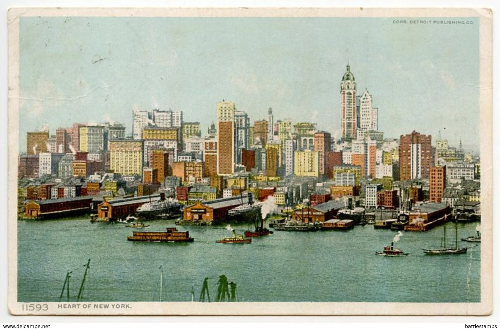 United States 1910 Postcard Heart Of New York; New York & Chicago RPO E.D. Postmark - Panoramic Views