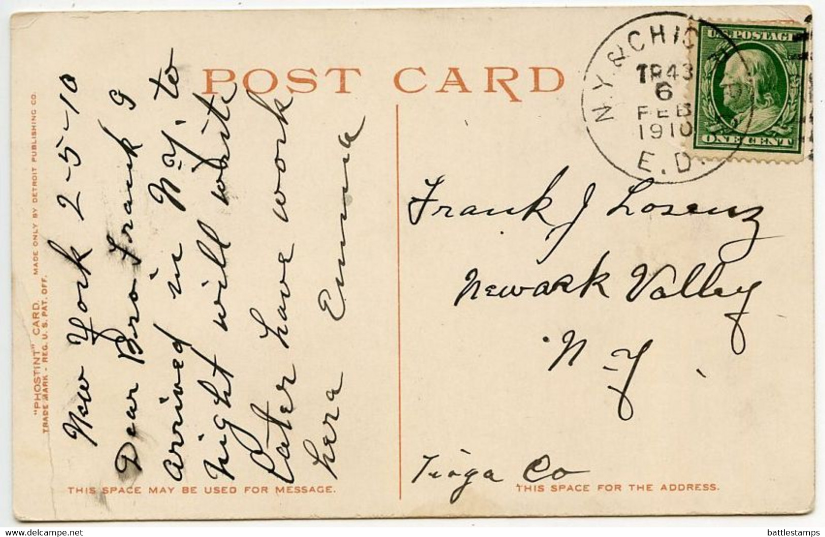 United States 1910 Postcard Heart Of New York; New York & Chicago RPO E.D. Postmark - Tarjetas Panorámicas