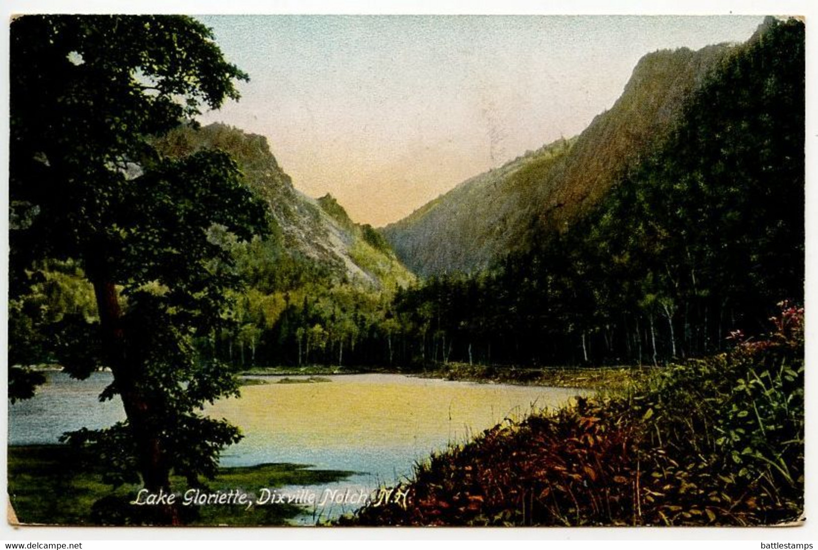 United States 1911 Postcard Dixville Notch, New Hampshire - Lake Gloriette; North Woods & Plymouth RPO Postmark - White Mountains