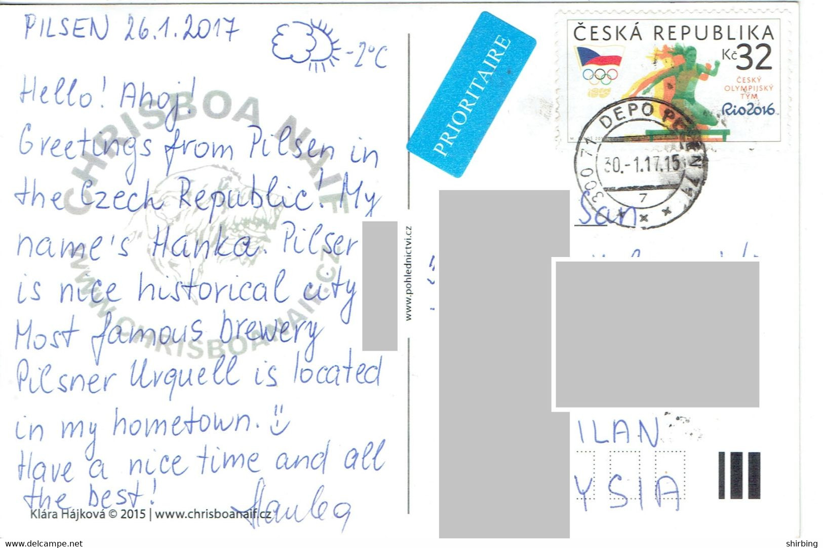 C5 : Czech Republic - Olympic, Athlete, Sport, Hurdle Stamps Used On Postcard - Brieven En Documenten