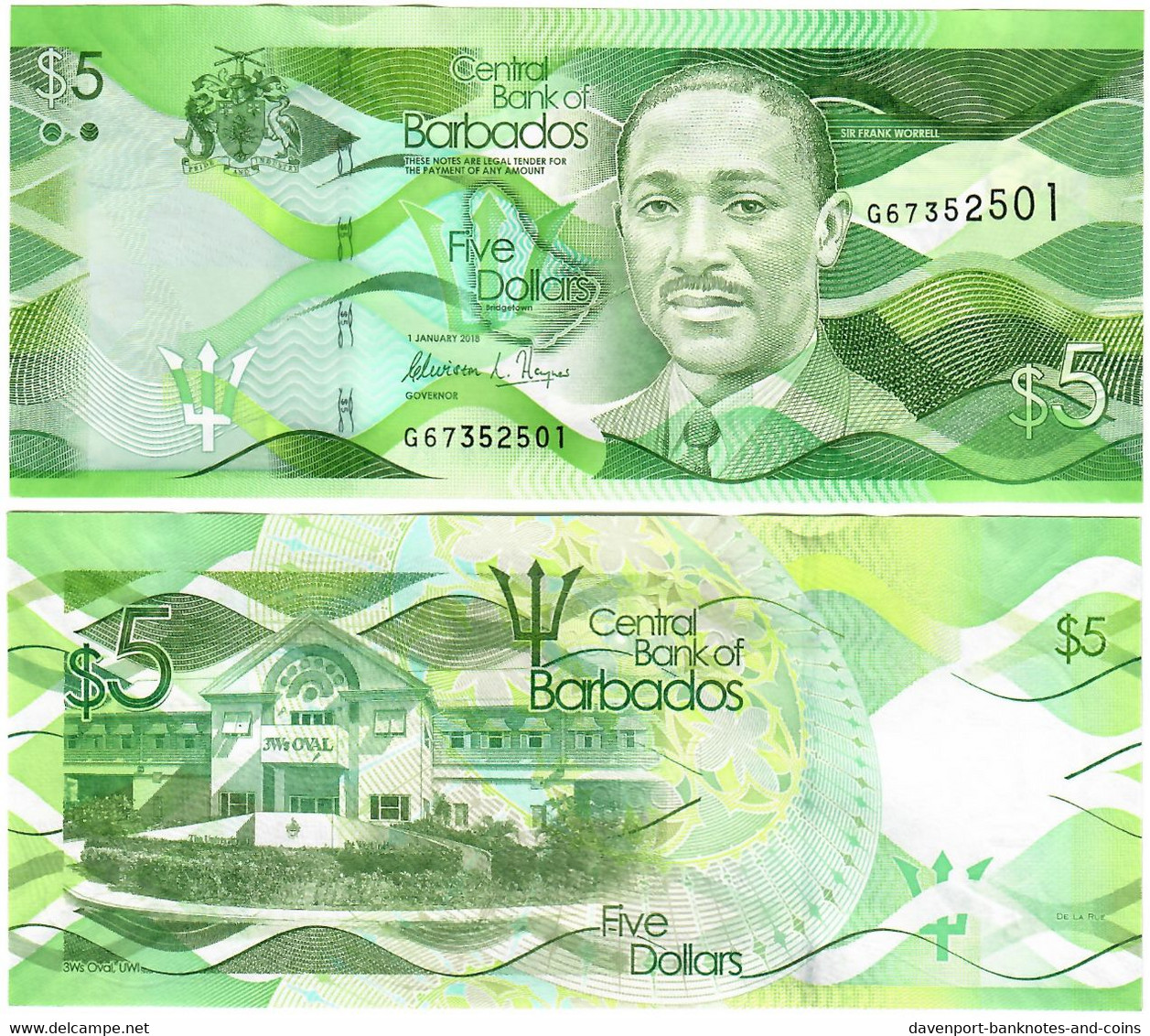 Barbados 5 Dollars 2018 UNC - Barbados