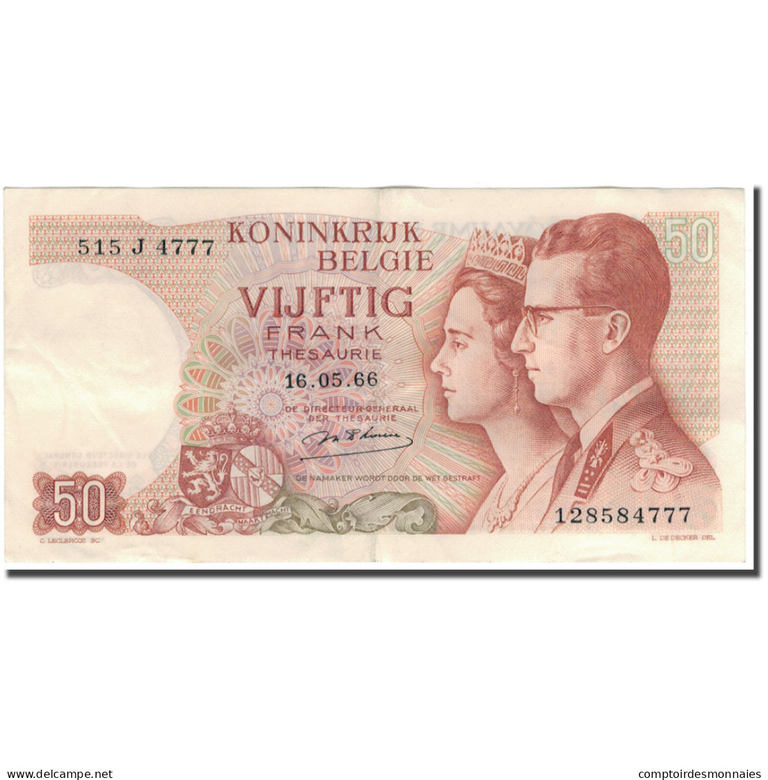 Billet, Belgique, 50 Francs, 1966-05-16, KM:139, TTB+ - 50 Franchi