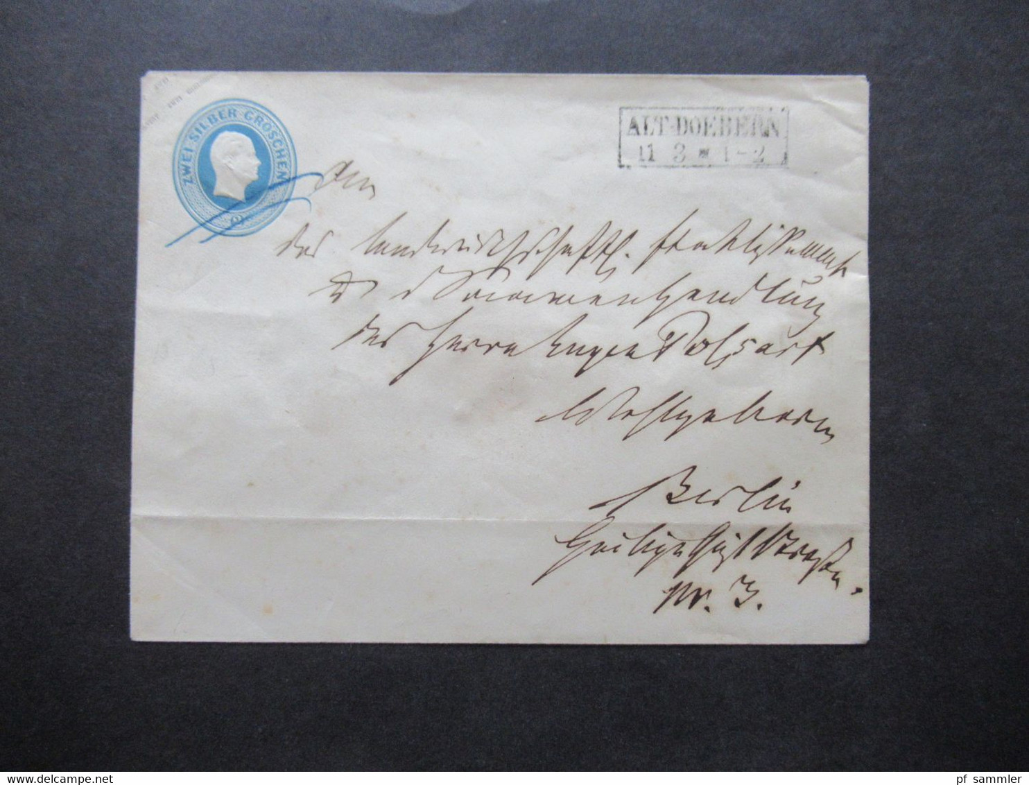 AD Preußen Um 1855 Ganzsachen Umschlag U 12 B Stempel Ra2 Alt Doebern Nach Berlin Gesendet - Postal  Stationery