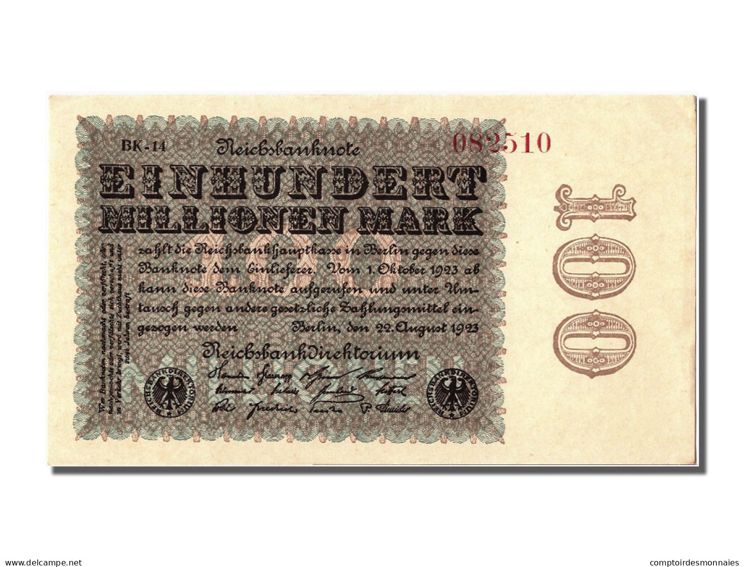 Billet, Allemagne, 100 Millionen Mark, 1923, 1923-08-22, SPL - 100 Mio. Mark