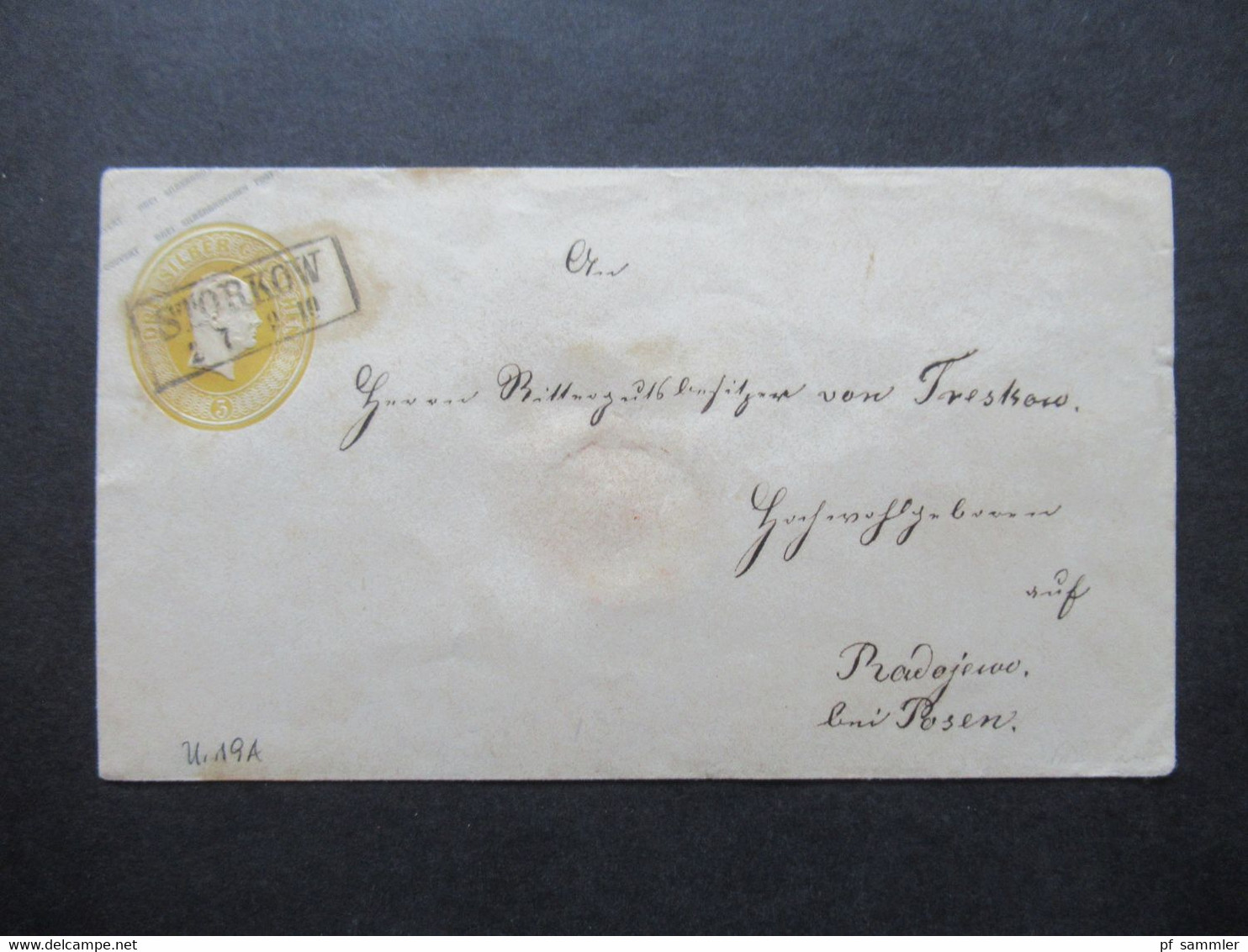 AD Preußen Um 1859 Ganzsachen Umschlag U 19 A Stempel Ra2 Storkow Nach Radojewo Bei Posen Gesendet - Entiers Postaux