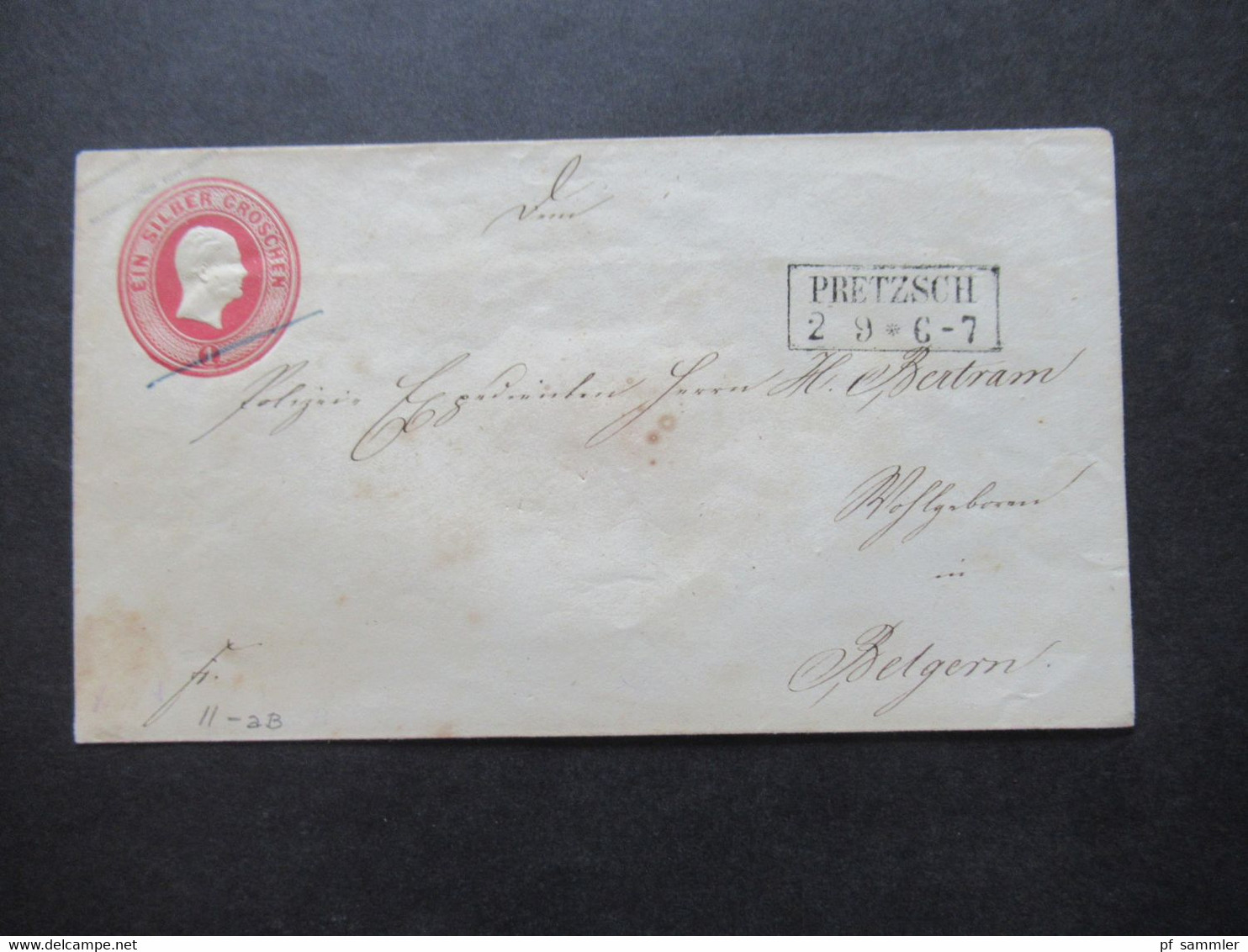 AD Preußen Um 1855 Ganzsachen Umschlag U 11 A Stempel Ra2 Pretzsch Nach Belgern Gesendet - Entiers Postaux