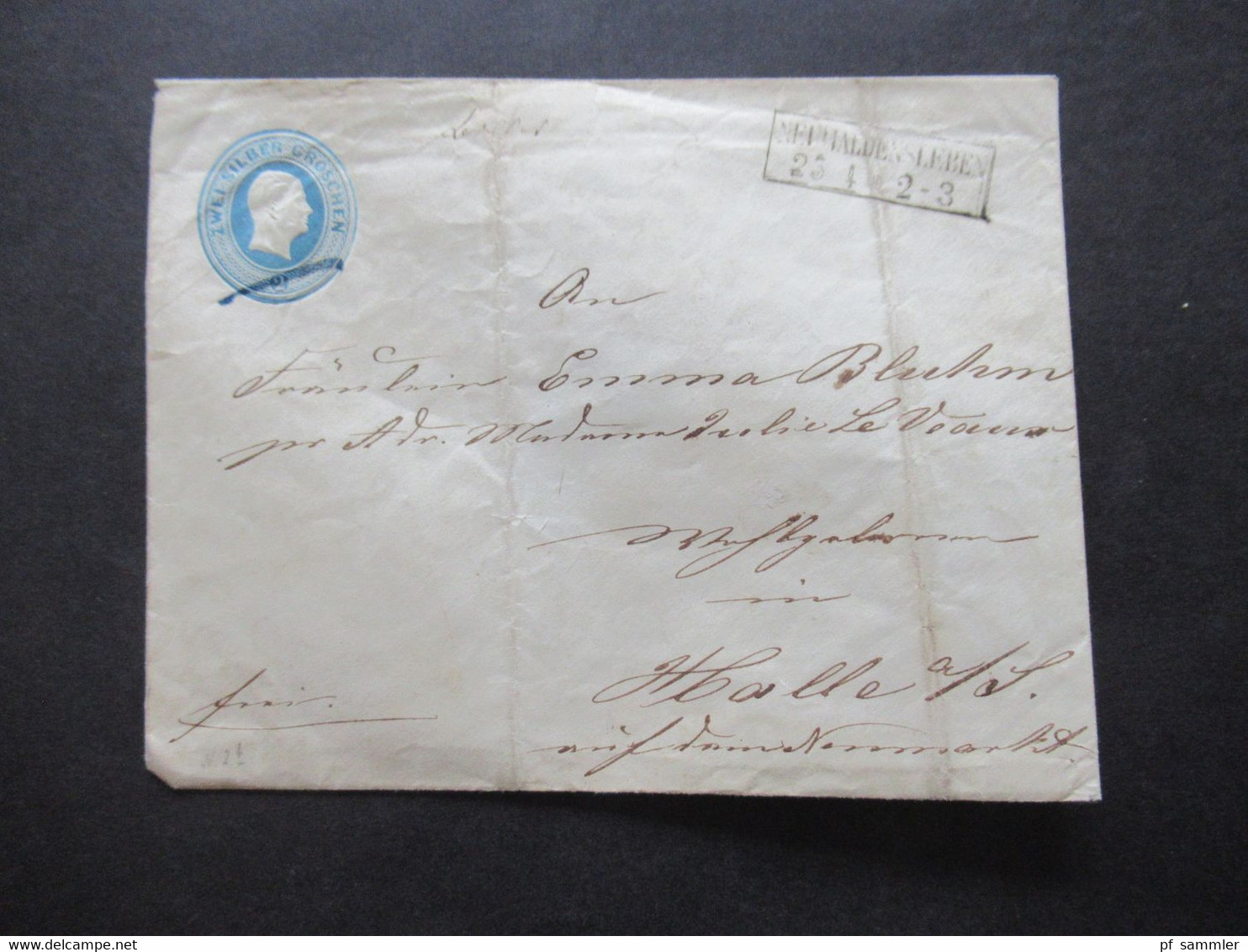 AD Preußen Um 1851 Ganzsachen Umschlag U 2 B Stempel Ra2 Neuhaldensleben Rücks. Bahnpost Stempel - Entiers Postaux
