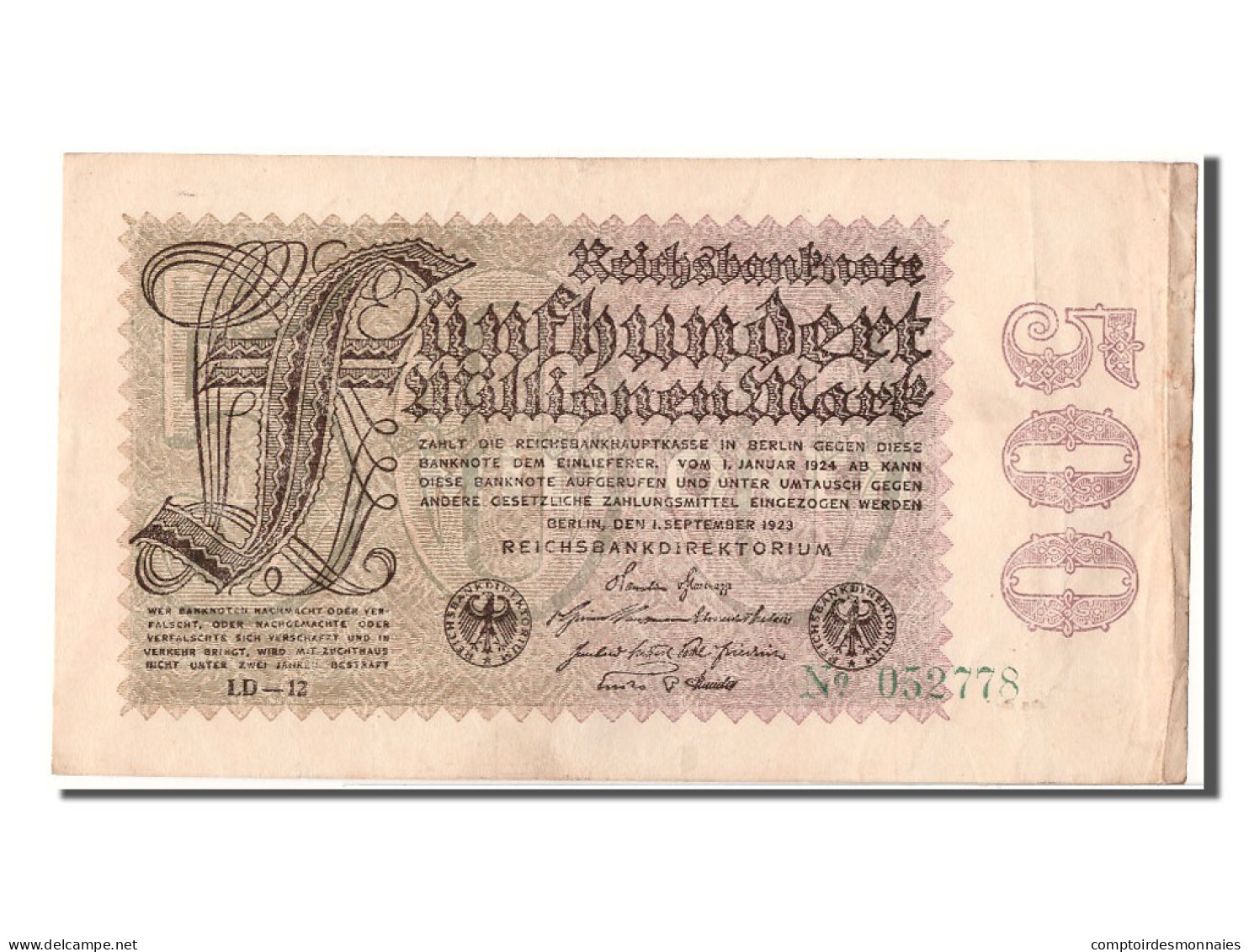 Billet, Allemagne, 500 Millionen Mark, 1923, 1923-09-01, SUP - 500 Miljoen Mark