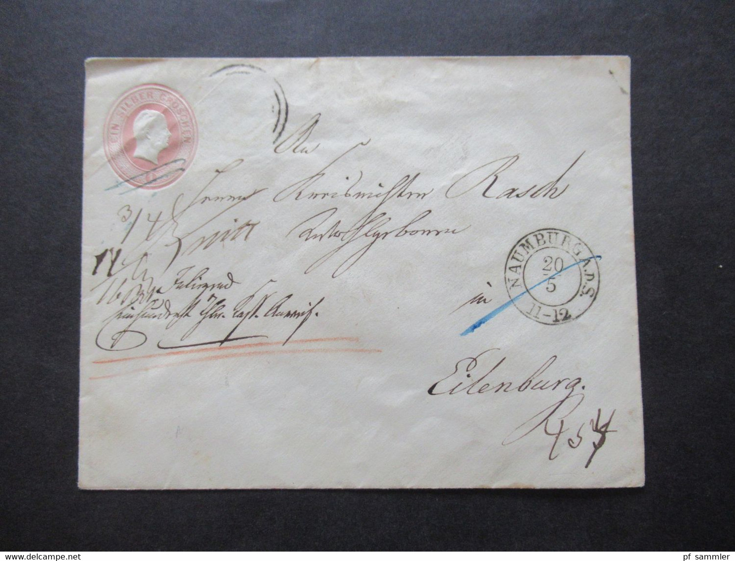 AD Preußen Um 1851 Ganzsachen Umschlag U 1 B WSt.Nr.2  Stempel K2 Naumburg / Mit Taxvermerken! Geldbrief - Entiers Postaux