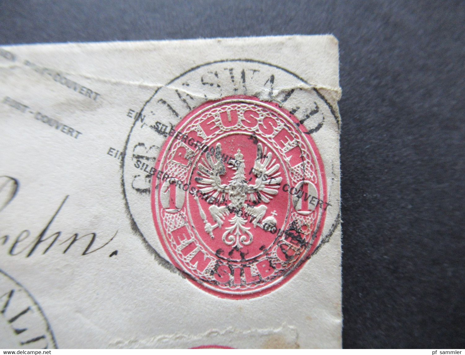 AD Preußen 1865 Ganzsachen Umschlag 1 Silbergroschen Mit Zusatzfrankatur Stempel K2 Greifswald Nach Rostock Gesendet - Entiers Postaux