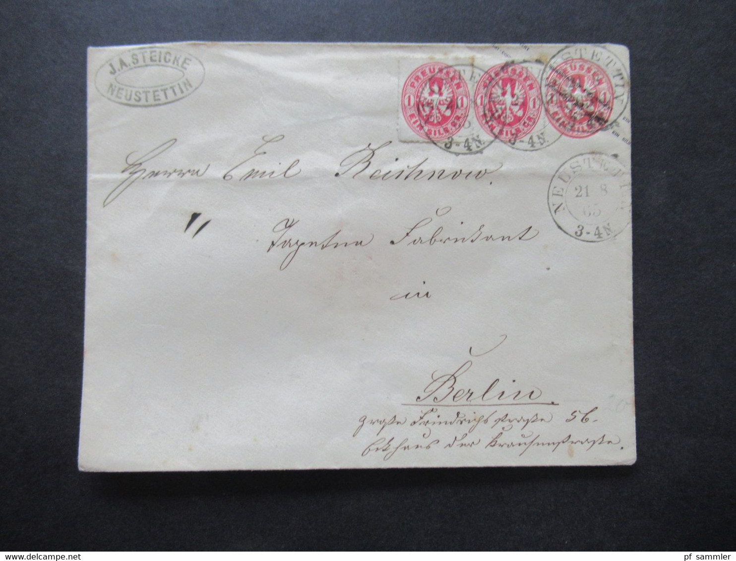 AD Preußen 1865 Ganzsachen Umschlag 1 Silbergroschen U 26 B Mit 2x Zusatzfrankatur Stempel K2 Neustettin - Postwaardestukken