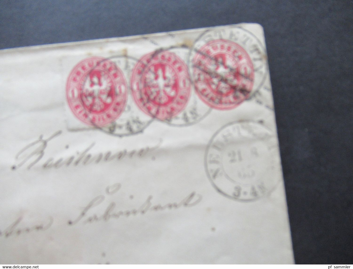 AD Preußen 1865 Ganzsachen Umschlag 1 Silbergroschen U 26 B Mit 2x Zusatzfrankatur Stempel K2 Neustettin - Interi Postali