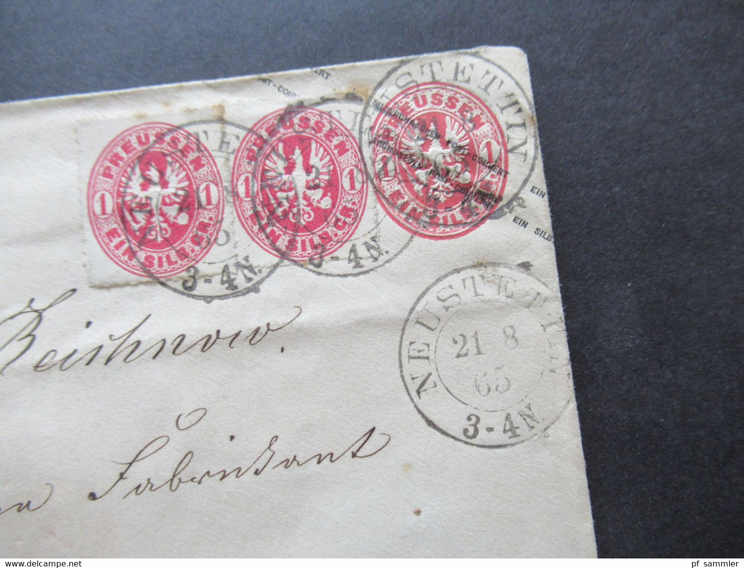 AD Preußen 1865 Ganzsachen Umschlag 1 Silbergroschen U 26 B Mit 2x Zusatzfrankatur Stempel K2 Neustettin - Postwaardestukken