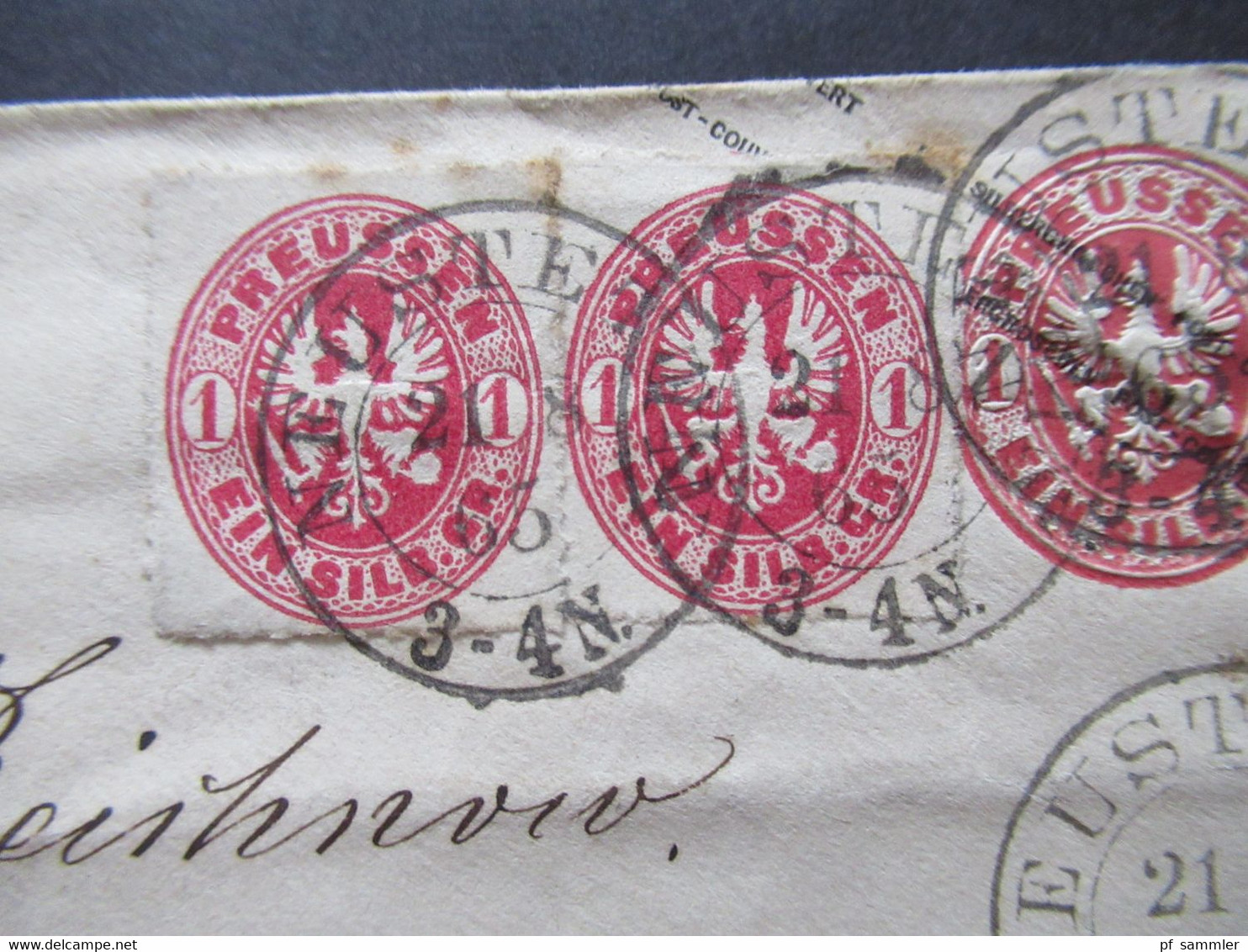 AD Preußen 1865 Ganzsachen Umschlag 1 Silbergroschen U 26 B Mit 2x Zusatzfrankatur Stempel K2 Neustettin - Postwaardestukken