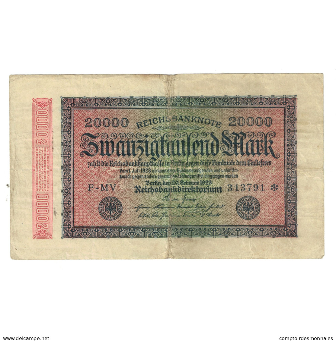 Billet, Allemagne, 20,000 Mark, 1923, 1923-02-20, KM:85d, TTB - 20.000 Mark