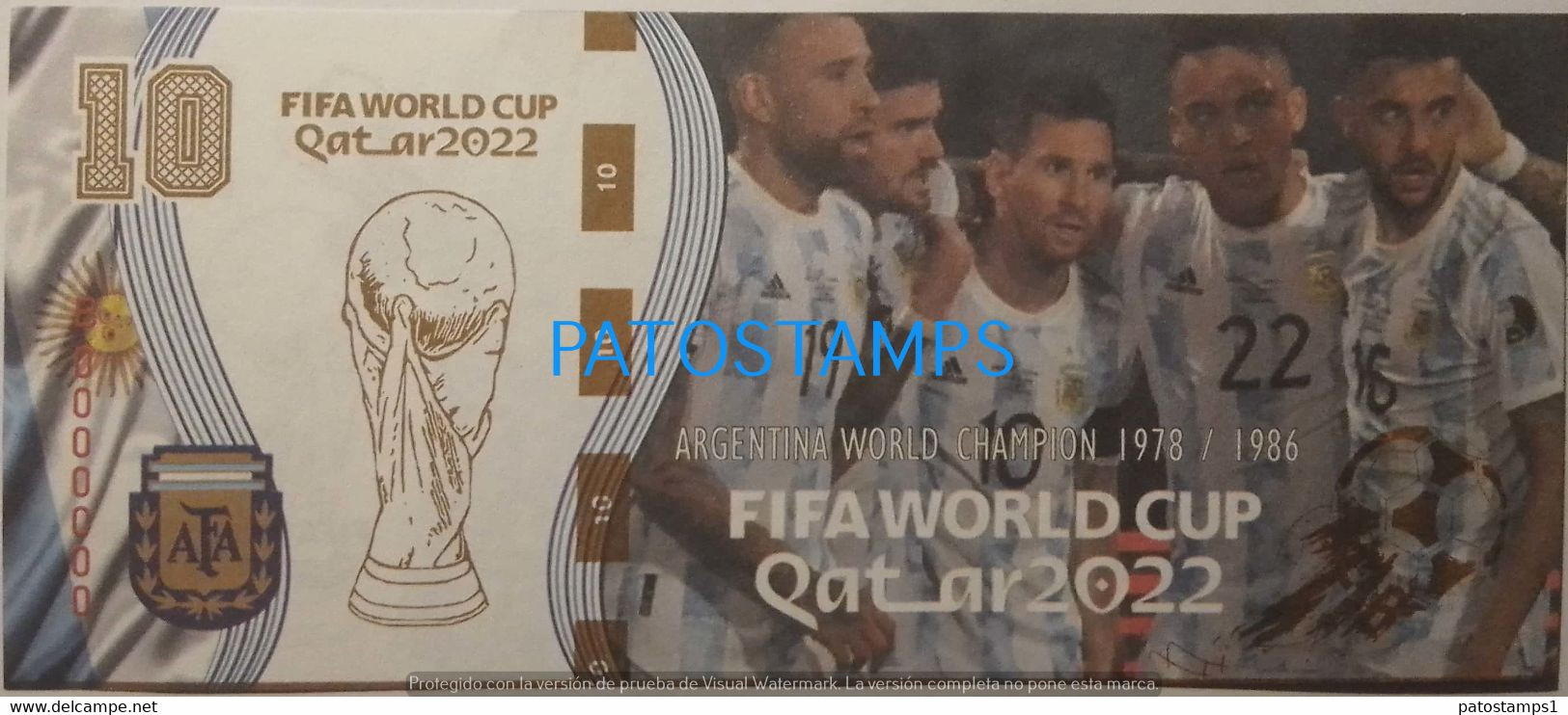 192533 BILLETE FANTASY TICKET 10 BANK ARGENTINA SOCCER FUTBOL FIFA WORLD CUP QATAR 2022 JUGADORES LEO MESSI NO POSTCARD - Lots & Kiloware - Banknotes