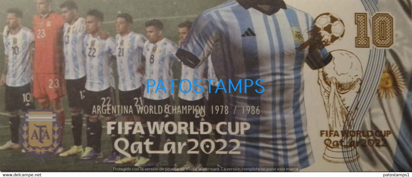 192533 BILLETE FANTASY TICKET 10 BANK ARGENTINA SOCCER FUTBOL FIFA WORLD CUP QATAR 2022 JUGADORES LEO MESSI NO POSTCARD - Kilowaar - Bankbiljetten