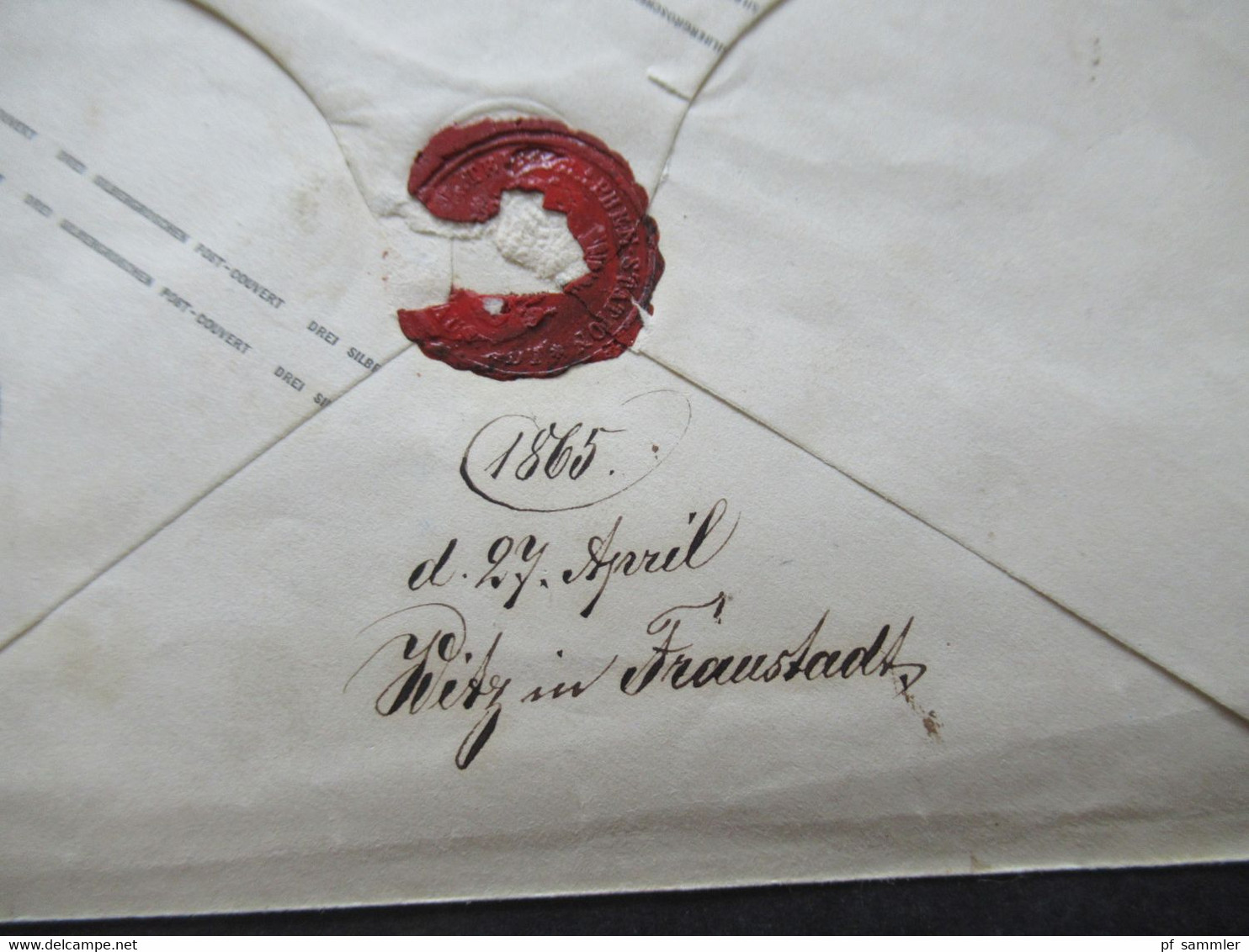 AD Preußen 1865 Ganzsachen Umschlag 3 Silbergroschen U 28 B Stempel Ra2 Fraustadt Recomandirt Und Vermerk Chargé - Postal  Stationery